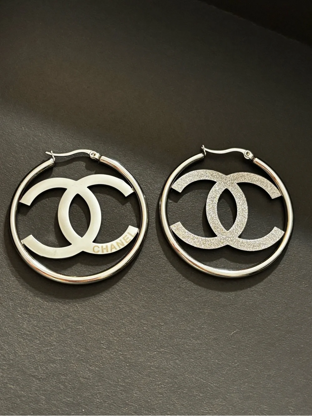 Fashion Jewelry Silver Glitter Interlocking Logo Hoop Earrings - Women Jewelry